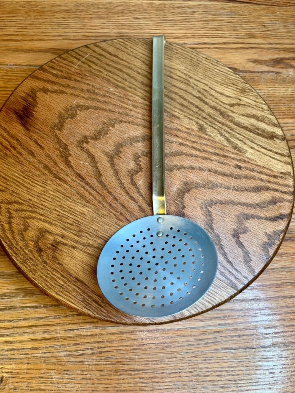 Vintage Copper Skimmer/ Strainer with Long Brass Handle - Picture 2 of 10